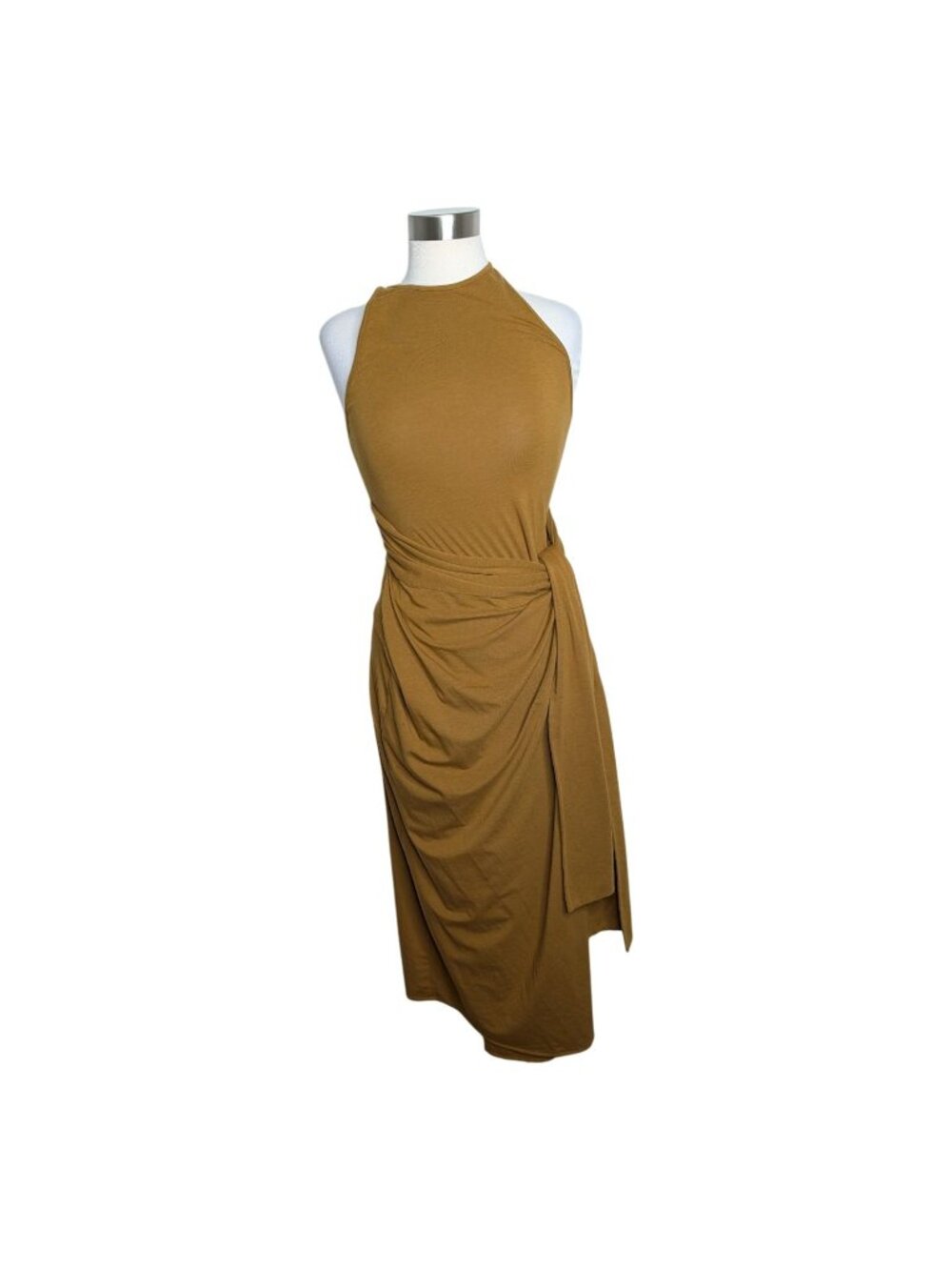 NEW Another Tomorrow Sarong Tie Dress Sz S Midi-Length Gold Tapenade Wrap Cotton - Picture 5 of 13